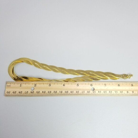 Vintage Avon Gold Tone Braided Herringbone Flat Chain Necklace Bracelet Set - Picture 6 of 8